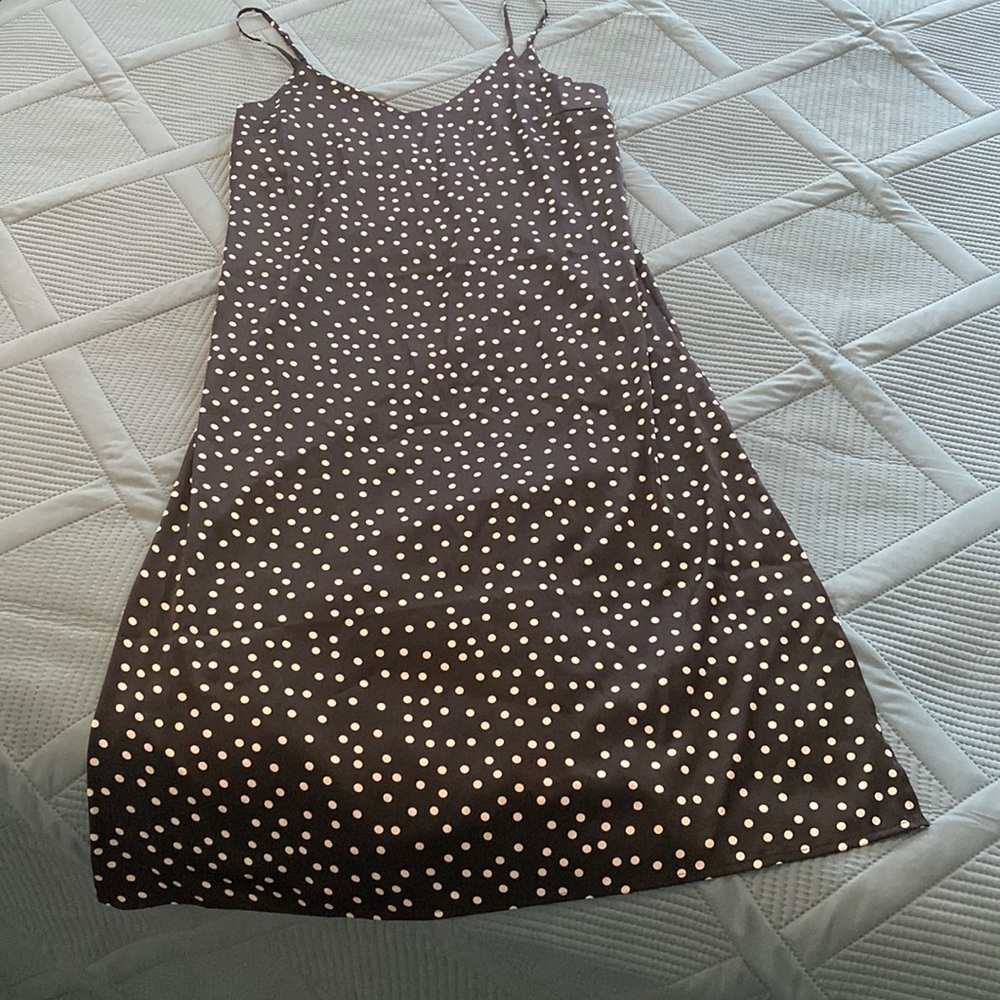 Polka Dot Slip Dress - Black with White Dots